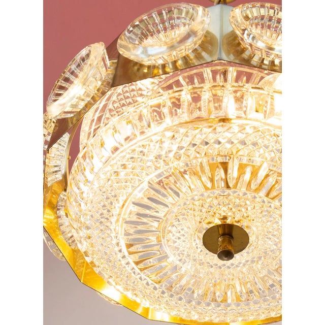 Metal Crystal and Brass Ceiling Lamp attributed Carl Fagerlund, 1960s For Sale - Image 7 of 9