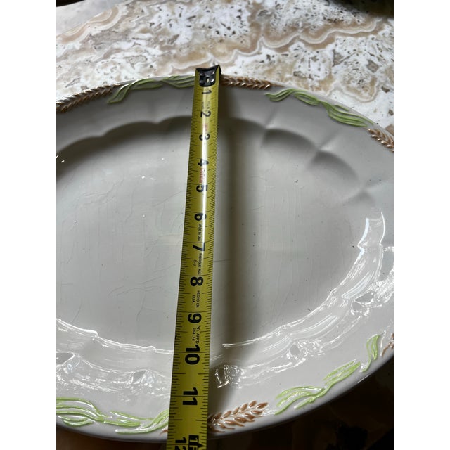 Mid-Century Modern 1970s White Ceramic Oval Platter With Wheat Details on Rim For Sale - Image 3 of 8