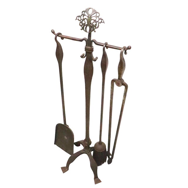Gray Early 20th Century 4 Pc. Arts and Crafts Fireplace Tool Set For Sale - Image 8 of 11