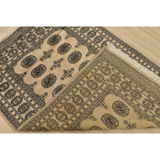 Bokhara Rug 4′ X 6’3” Beige Wool Tribal Hand-Knotted Oriental Carpet For Sale - Image 10 of 11