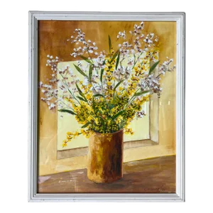 90's Vintage Still Life Oil - Watercolor Painting, Signed