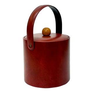 Post Modern Style Padded Maroon Faux Leather Ice Bucket by Georges Briard For Sale