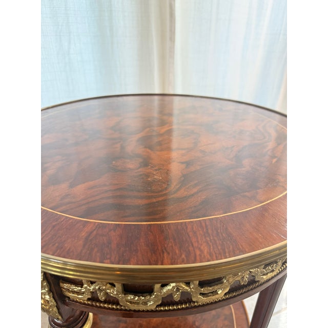 Vintage Neoclassical French Louis XVI Style Two-Tier Round Side Table With Ormolu Mounts For Sale - Image 12 of 18