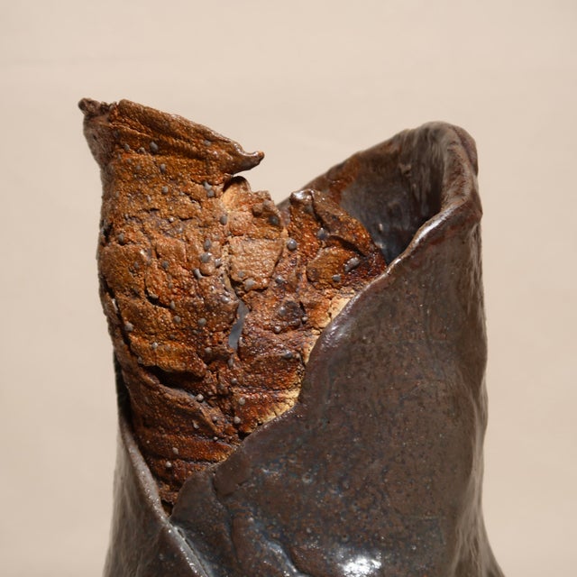 Stone Gray Large Fine Art Hand Built Studio Pottery Sculptural Brutalist Wabi Sabi Earth Tone Vessel For Sale - Image 8 of 17