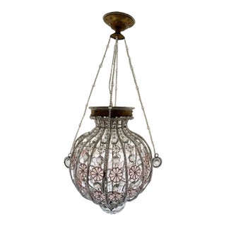 Vintage Basques Style French Pink and Clear Florets Single Light Fixture, Circa 1970 For Sale