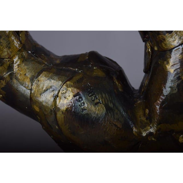 Bronze Capricorn Sculpture, Signed Faust 1994 — Mythical Zodiac Form on Stone Base For Sale - Image 6 of 14