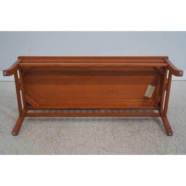 Arts and Crafts Style Solid Oak Slat Back Bench For Sale - Image 18 of 18