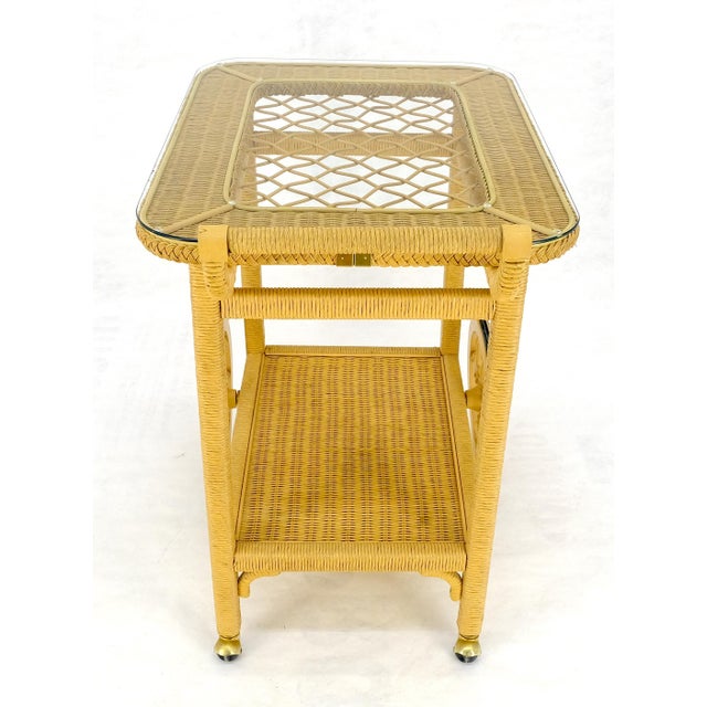 Mid-Century Modern Mint c1960s Mid Century Modern Blond Wicker Serving Table Bar Cart For Sale - Image 3 of 15