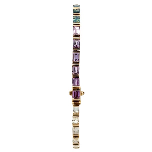 14k Yellow Gold Tennis Bracelet With Rainbow Sapphires and Diamonds For Sale - Image 10 of 12