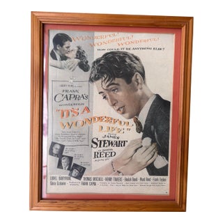 Vintage Framed “It’s a Wonderful Life” Movie Poster Print Featuring James Stewart & Donna Reed For Sale