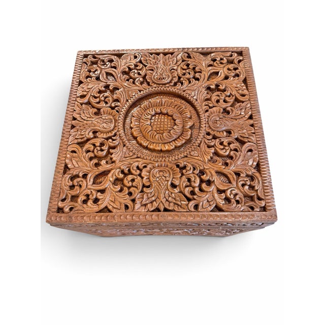 Pair of Vintage Anglo-Indian Hand-Carved Teak Side Tables / Storage Chests For Sale In West Palm - Image 6 of 7