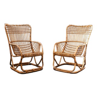 B4 Bonacina Armchairs in Rattan by Tito Agnoli for Vittorio Bonacina, 1950s, Set of 2 For Sale