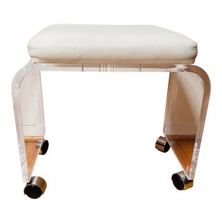 Vintage Hollywood Regency Lucite Waterfall Bench With Casters For Sale
