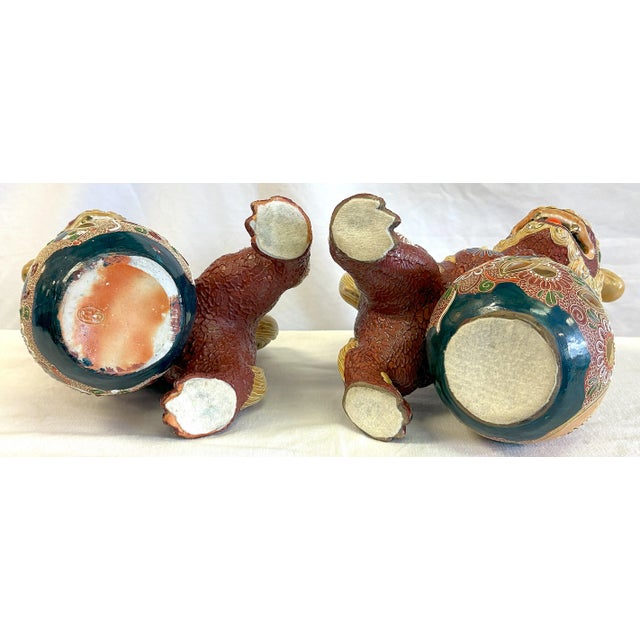 Vintage Japanese Pottery Kutani Foo Dogs in Cinnabar and Gold Colors- A Pair For Sale - Image 12 of 12
