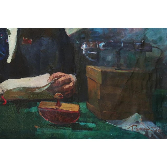 1960s Original Vladimir Lenin Portrait, Soviet Oil Painting on Canvas, 1968 120-178 For Sale - Image 5 of 6