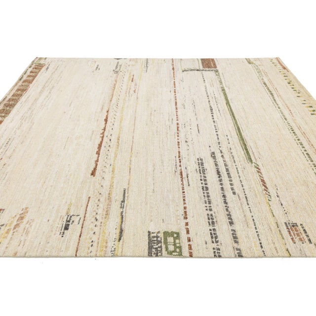 Modern Moroccan Berber Style Abstract Wool Area Rug - Neutral Earth Tones For Sale - Image 4 of 9