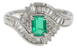 Gia Certified Solid Platinum 900 Natural Diamond and Natural Emerald Ring, Size 6.5