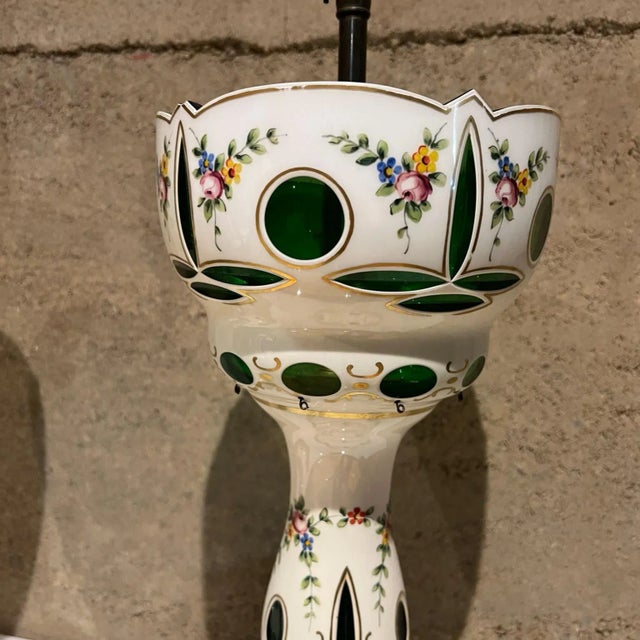 1950s Hand Painted Table Lamps Bohemian Czech Glass For Sale - Image 9 of 13