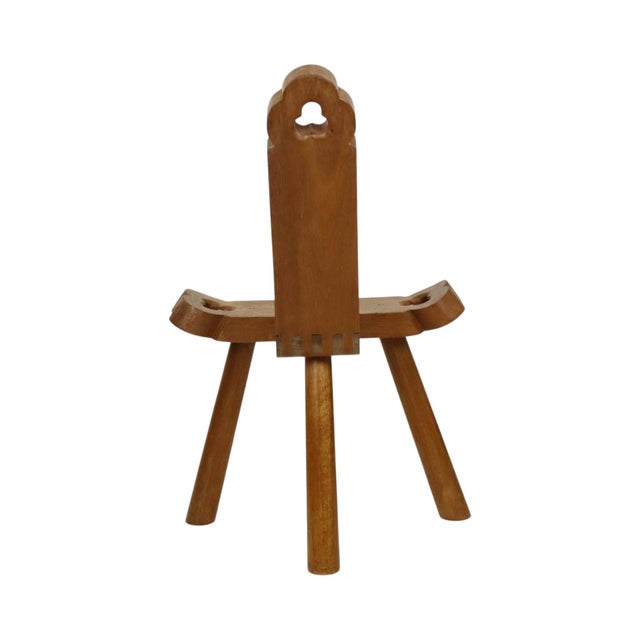 Brutalist Mid-Century Modern Spanish Brutalist Tripod Chair in Oak For Sale - Image 3 of 14