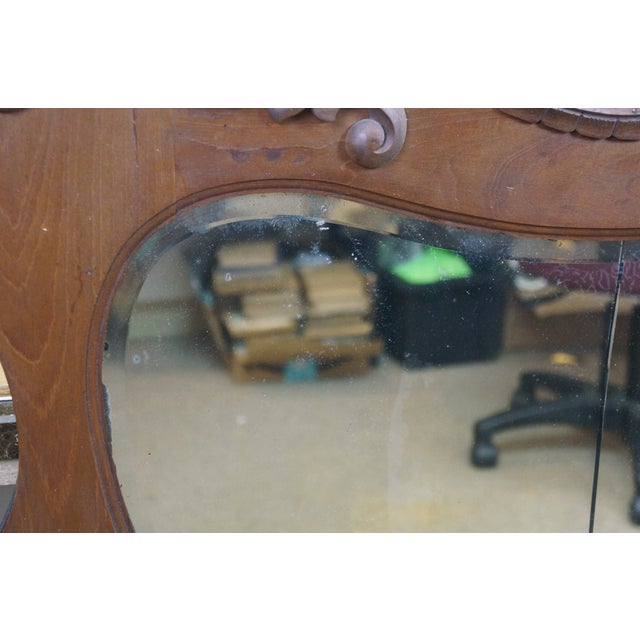 Antique Victorian Walnut Acanthus Fretwork Dresser Vanity Mantel Mirror 45" For Sale - Image 15 of 16