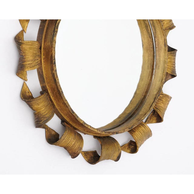 Brass Pair of Hand Hammered Iron Mid-Century French Mirrors For Sale - Image 8 of 9