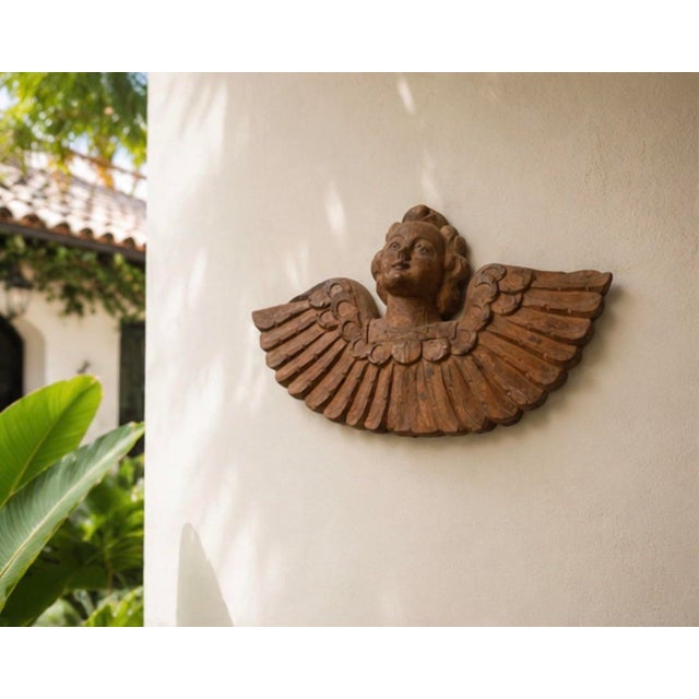 Antique Neoclassical Carved Wood Cherub Winged Wall Plaque For Sale - Image 11 of 12