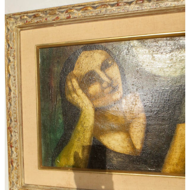 Late 20th Century Mid-Century Painting on Canvas "Mujer Y Luna" For Sale - Image 5 of 10