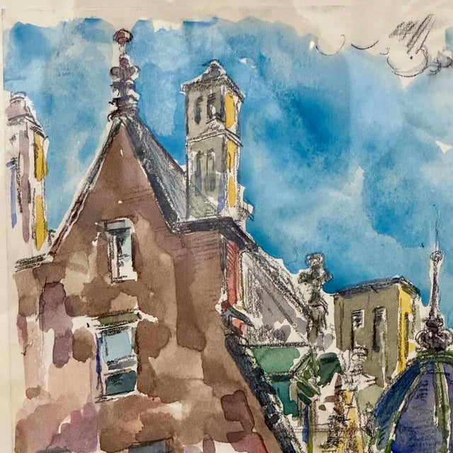 Brown Modernist Watercolor Signed by Adam Van Doren, Architecture, City, Framed For Sale - Image 8 of 12