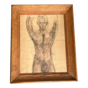 1940’s Original Modernist Abstract Expressionist Male Nude Charcoal Study Drawing