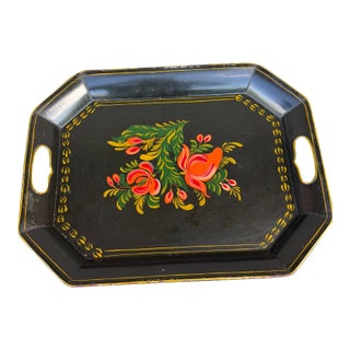 A Very Nice Vintage Hand-Painted Toleware Tray, Circa 1940s For Sale