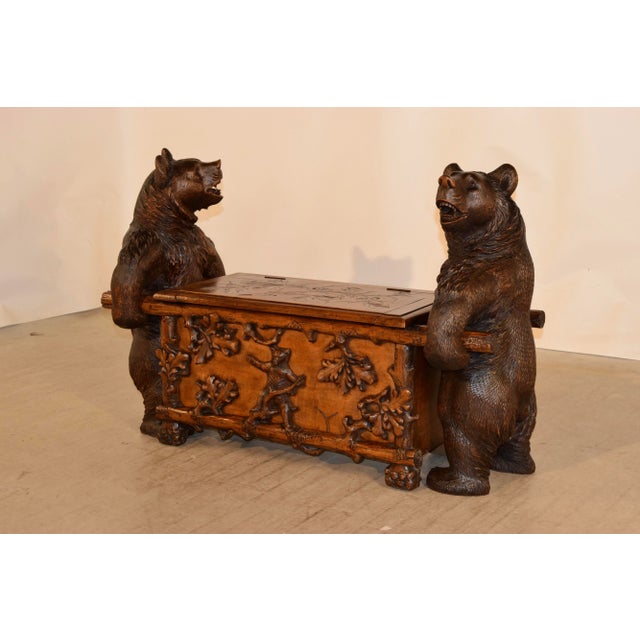 Rustic European 19th C. Black Forest Carved Bear Bench For Sale - Image 3 of 12