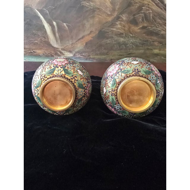 Vintage Chinese Mid Century Museum Pr Cloisonne Vases For Sale - Image 10 of 12