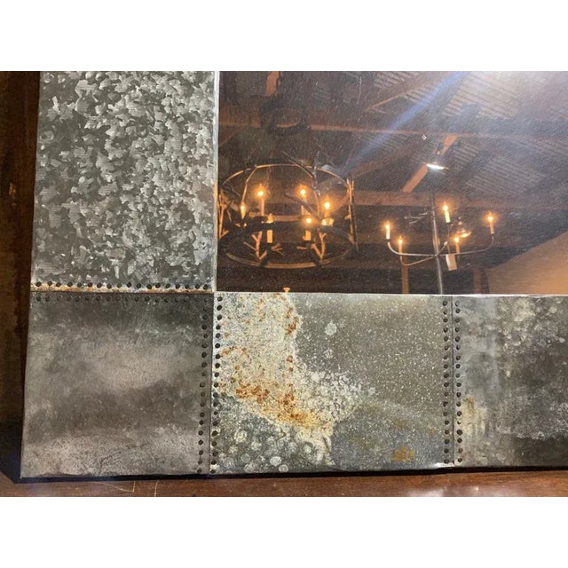 Modern Industrial Reclaimed Metal Square Wall Mirror | Riveted Tin Frame | Rustic Modern Farmhouse Decor For Sale - Image 3 of 4