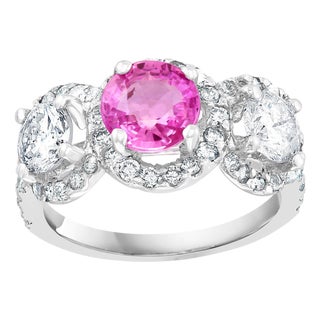1 Ct Round Pink Sapphire & 1.5 Ct Diamond 18 Karat White Gold Ring, Estate For Sale