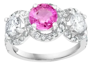1 Ct Round Pink Sapphire & 1.5 Ct Diamond 18 Karat White Gold Ring, Estate