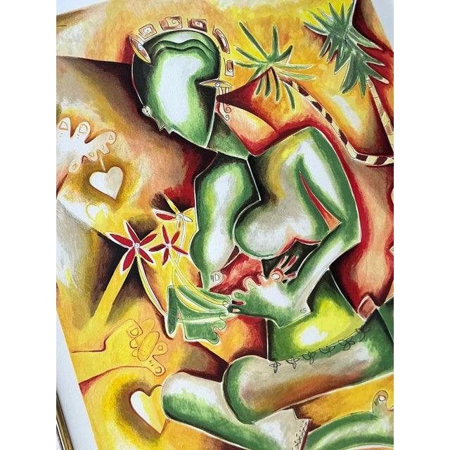 Wood Vintage Boho Signed and Numbered Lithograph For Sale - Image 7 of 8