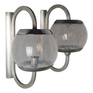 Wall Lamps in Chrome and Shaded Transparent Glass, 1960s, Set of 2 For Sale