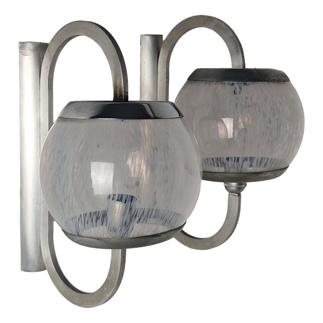 Wall Lamps in Chrome and Shaded Transparent Glass, 1960s, Set of 2 For Sale