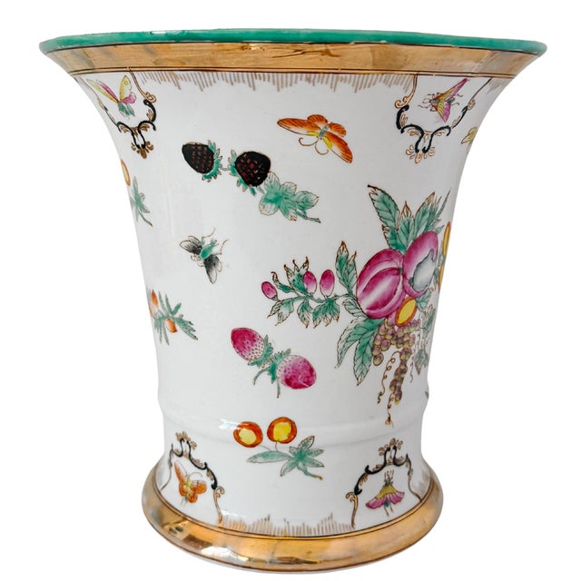 A very elegant French style porcelain cachepot vase in a beautiful Neoclassical urn shape and beautifully hand-painted...