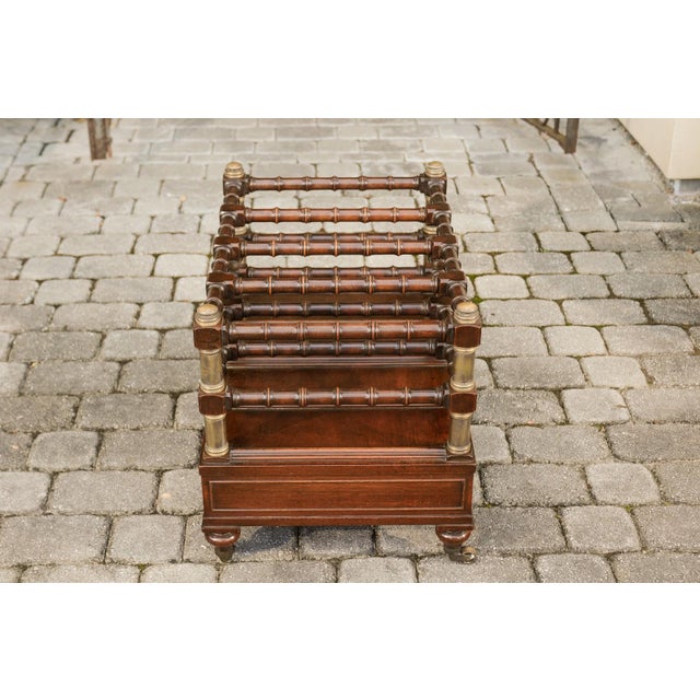 English 1940s Mahogany Magazine Rack on Casters with Faux Bamboo Accents For Sale - Image 10 of 12