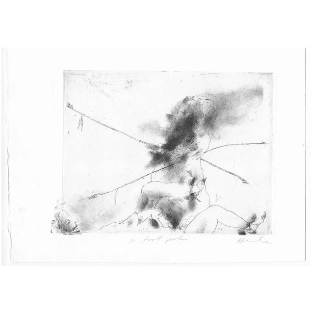 Dellas Henke (born 1954) "10 Foot Poles" etching on paper, pencil signed. Henke was a professor at Grand Valley State...