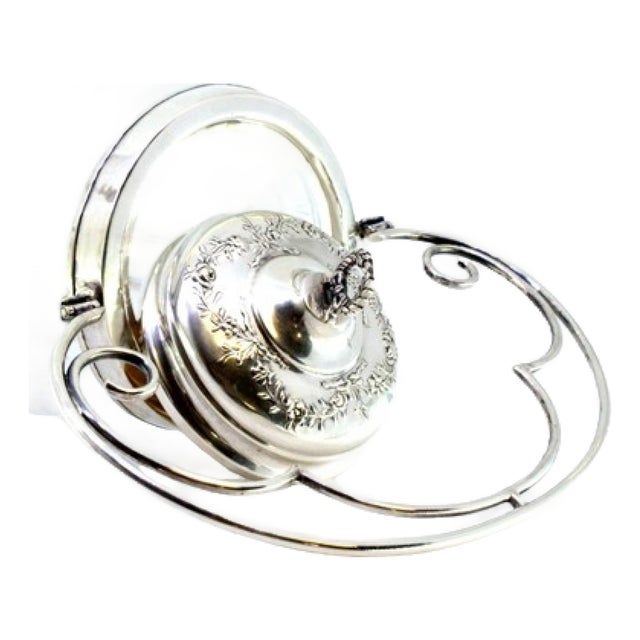 Acid-Etched Glass Candy Box with Silver Lid and Handle For Sale