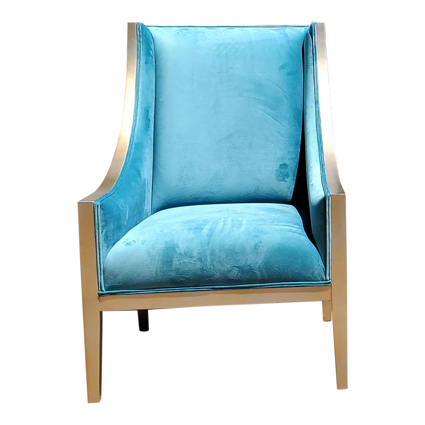 Henredon Furniture Swooping Silver Accent Chair In Aqua Velvet