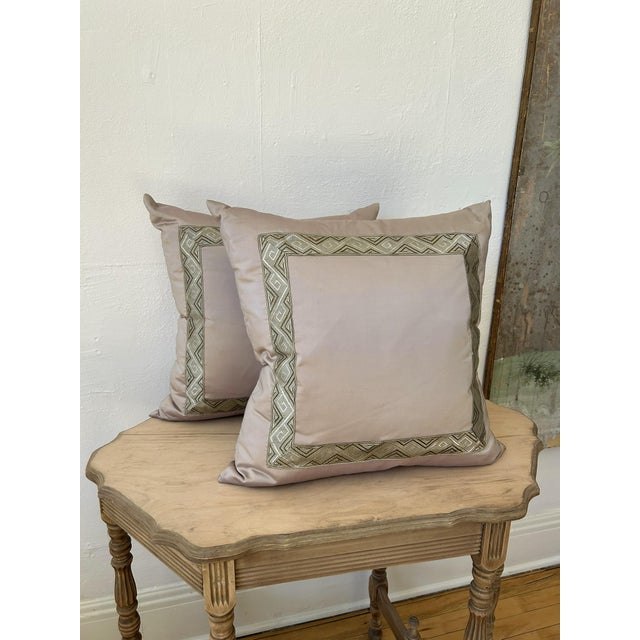 Textile Pair of Luxe Lilac Pillows With Metallic Trim For Sale - Image 7 of 7