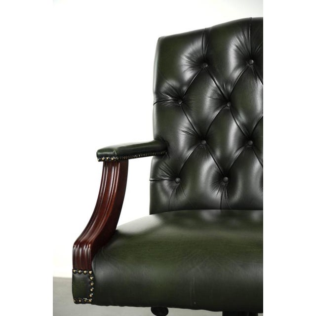 Chesterfield English Height Adjustable Green Cowhide Leather Office Chair with Swivel and Tilt Function For Sale - Image 6 of 13