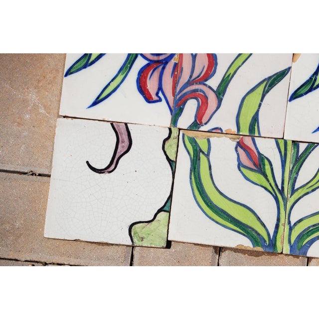 1900 - 1909 1900s Antique Portuguese Art Nouveau Assembled Group of 15 Tiles With Stylized Iris Motif For Sale - Image 5 of 14