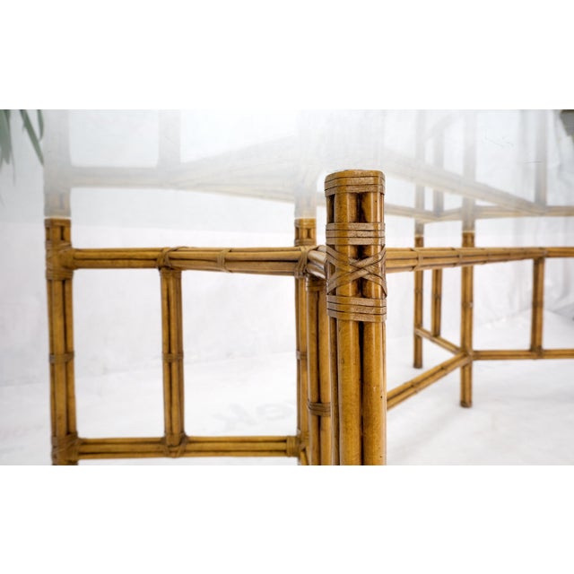 Mid-Century Modern Mid 20th Century Large Bamboo & Leather Frame 3/4" Thick Glass Top Dining Conference Table For Sale - Image 3 of 18