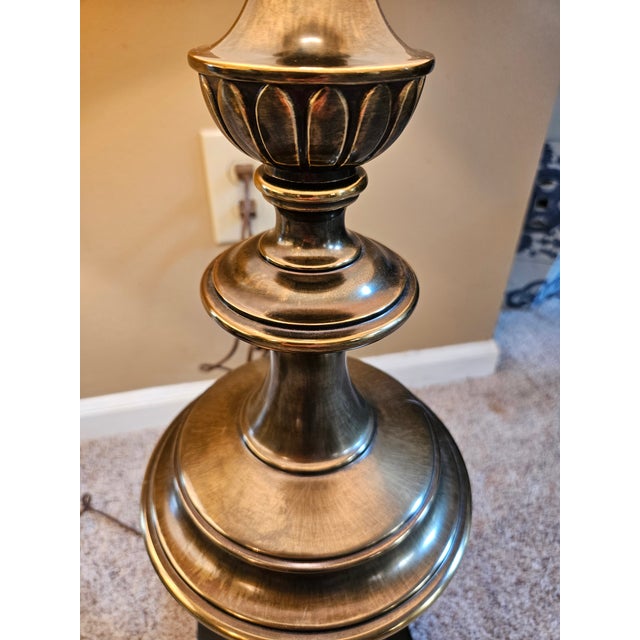 Brass Vintage Stiffel Brass Urn Trophy Lamps With Shades - A Pair For Sale - Image 8 of 11