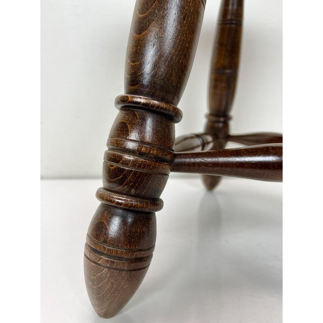 Mid-Century French Oak Tripod Stool in the Style of Charles Dudouyt, 1950s For Sale - Image 11 of 15