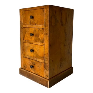 Small Vintage Italian Patchwork Olive Burl Wood Jelwery Storage Chest For Sale